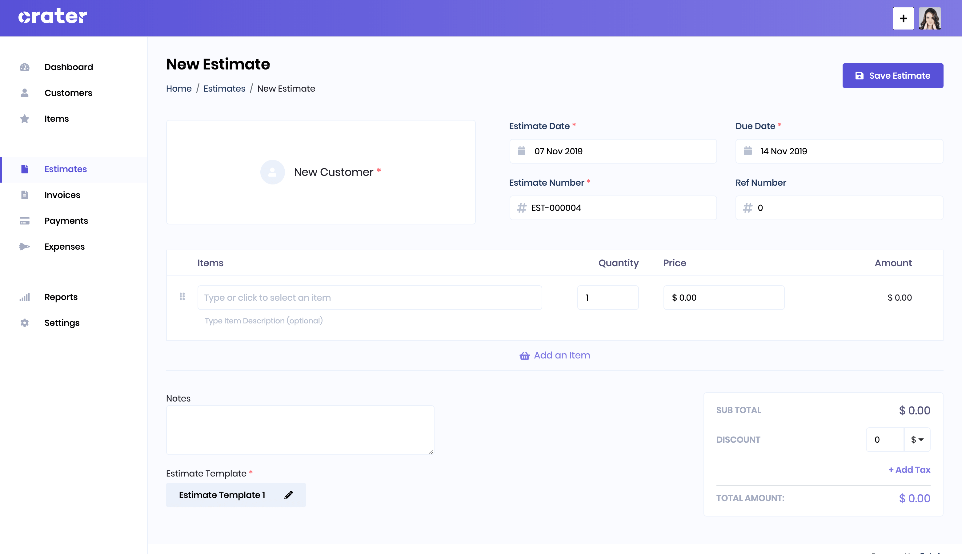 Estimate Create Page